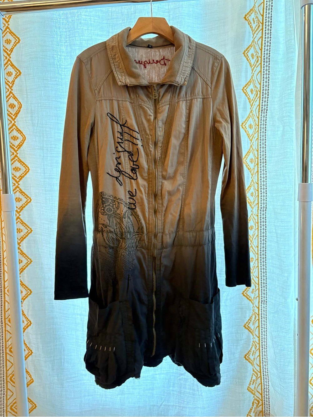 Desigual Ombre Long Zip Jacket in Brown and Black